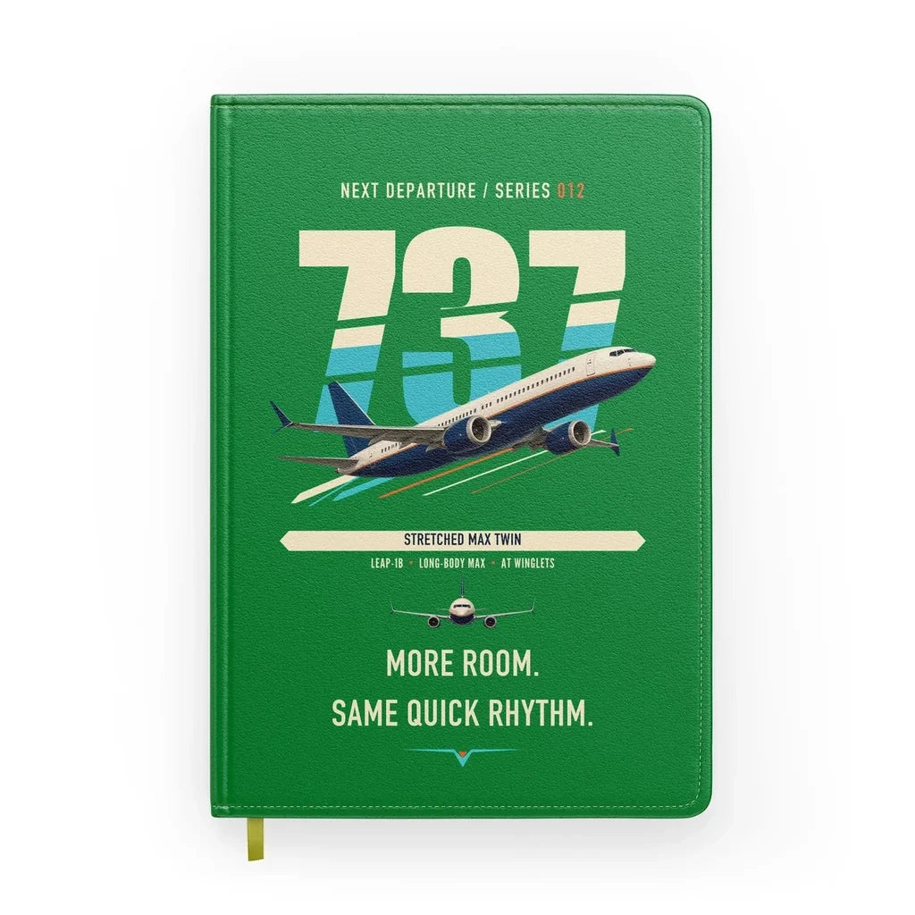 Boeing 737 MAX 9 design on green notebook