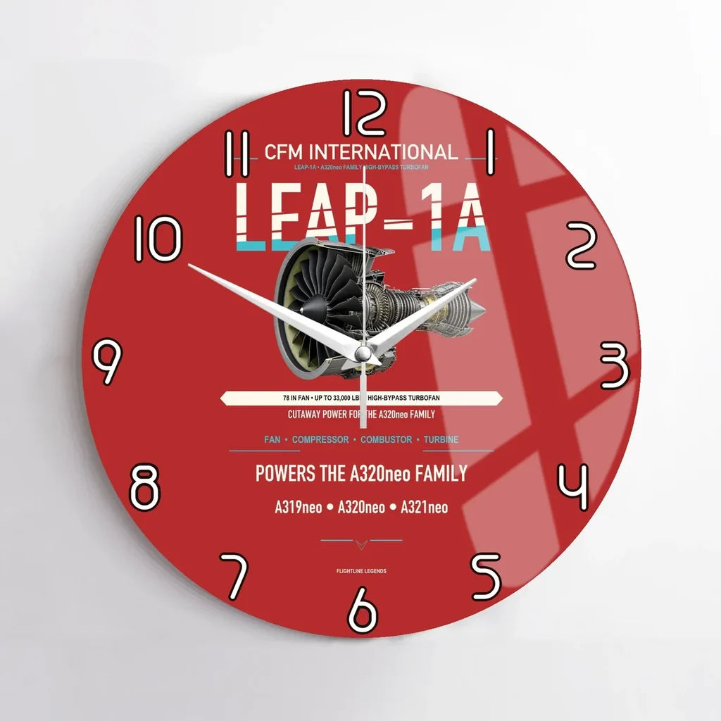 CFM LEAP-1A design on red no frame wall clock