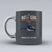 Thumbnail for Bell 505 design on gray ceramic mug, double-side print