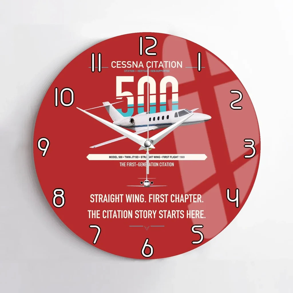 Cessna Citation 500 - Citation I design on red no frame wall clock