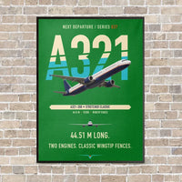 Thumbnail for Airbus A321 vertical canvas print - framed - green background