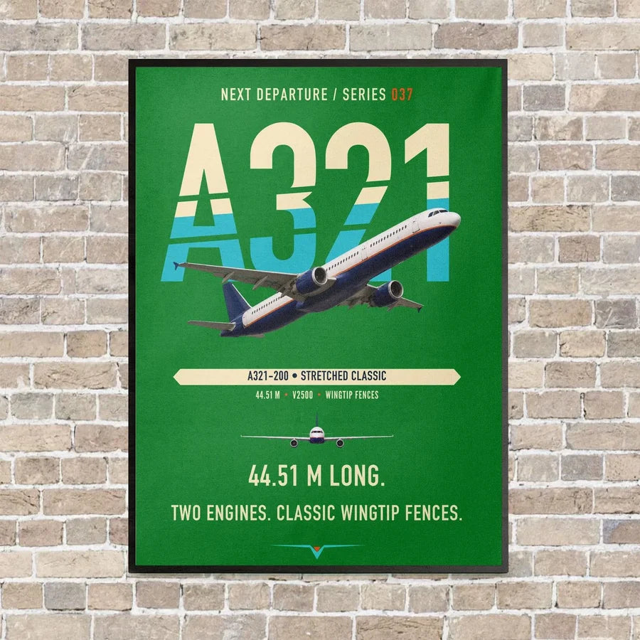 Airbus A321 vertical canvas print - framed - green background