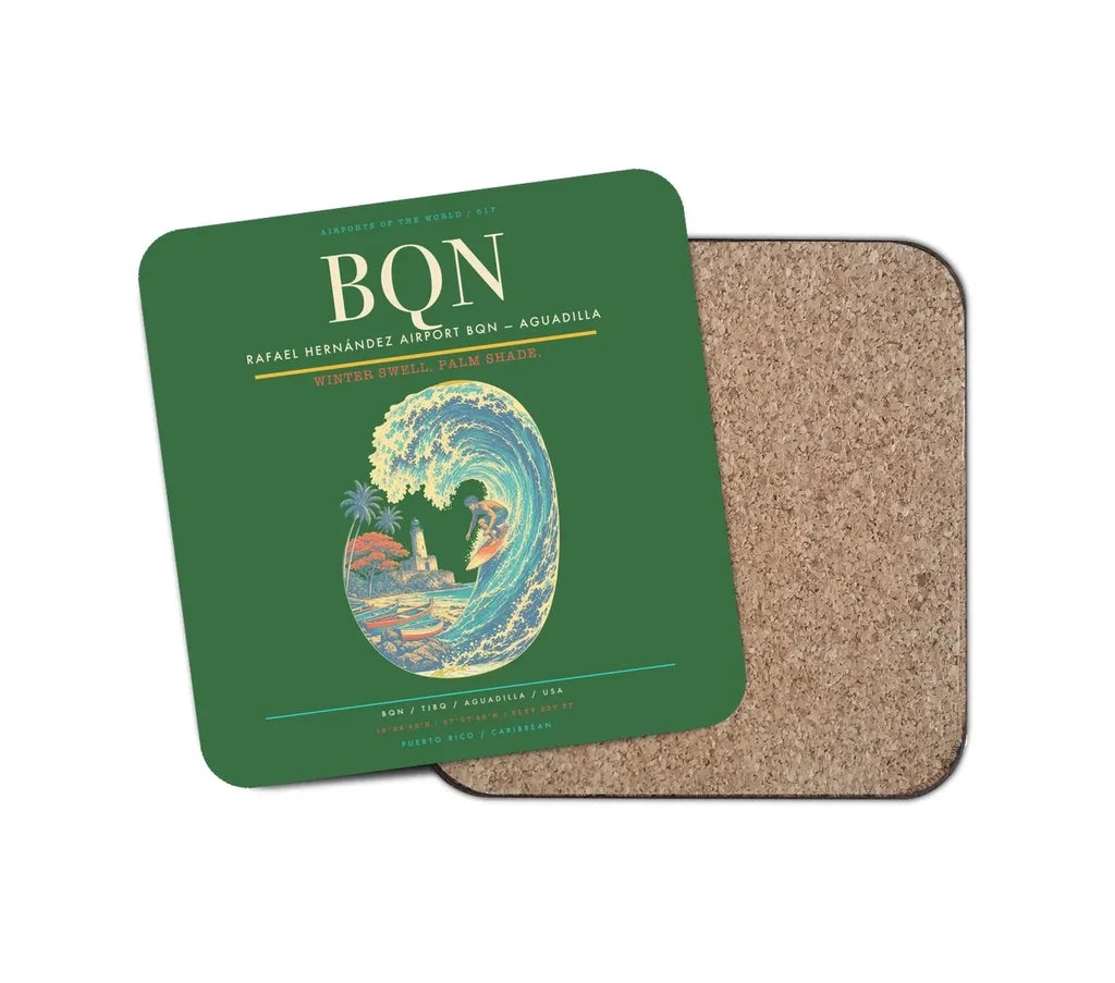 Rafael Hernández Airport (BQN) design on green 1 piece coaster
