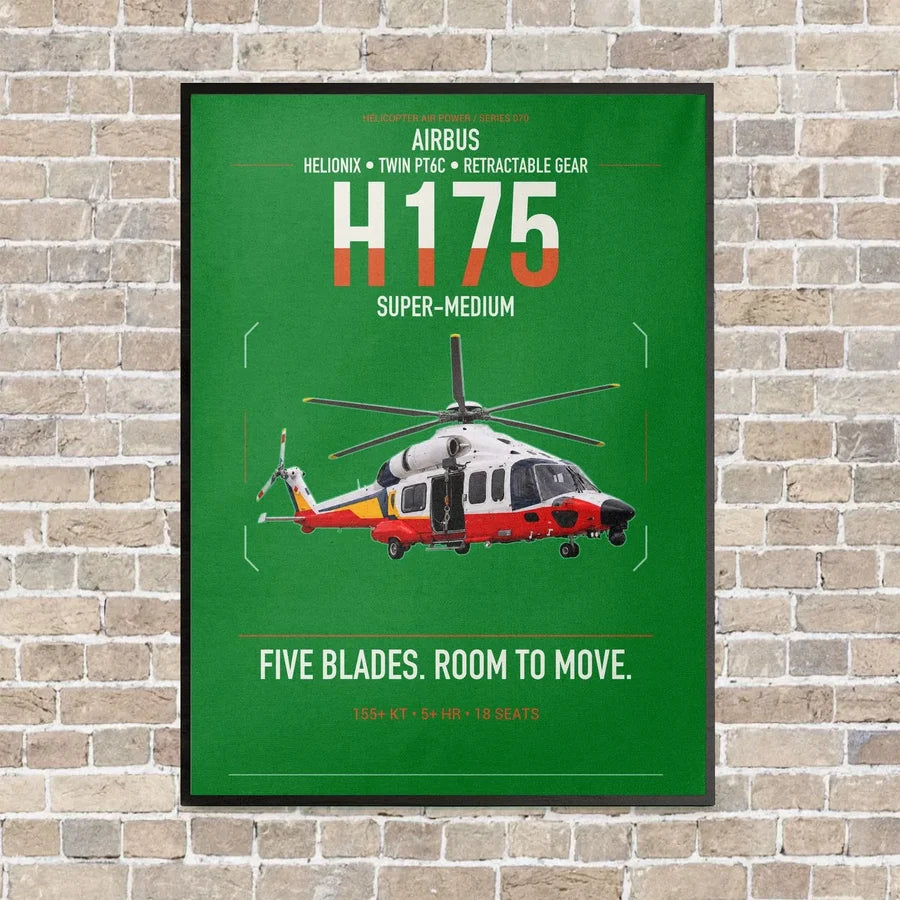 Airbus H175 vertical canvas print - framed - green background