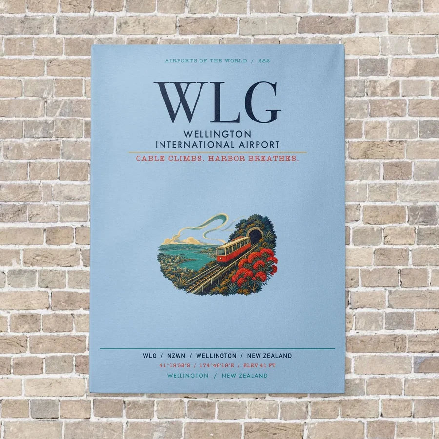 Wellington International Airport WLG vertical canvas print - no frame - light blue background