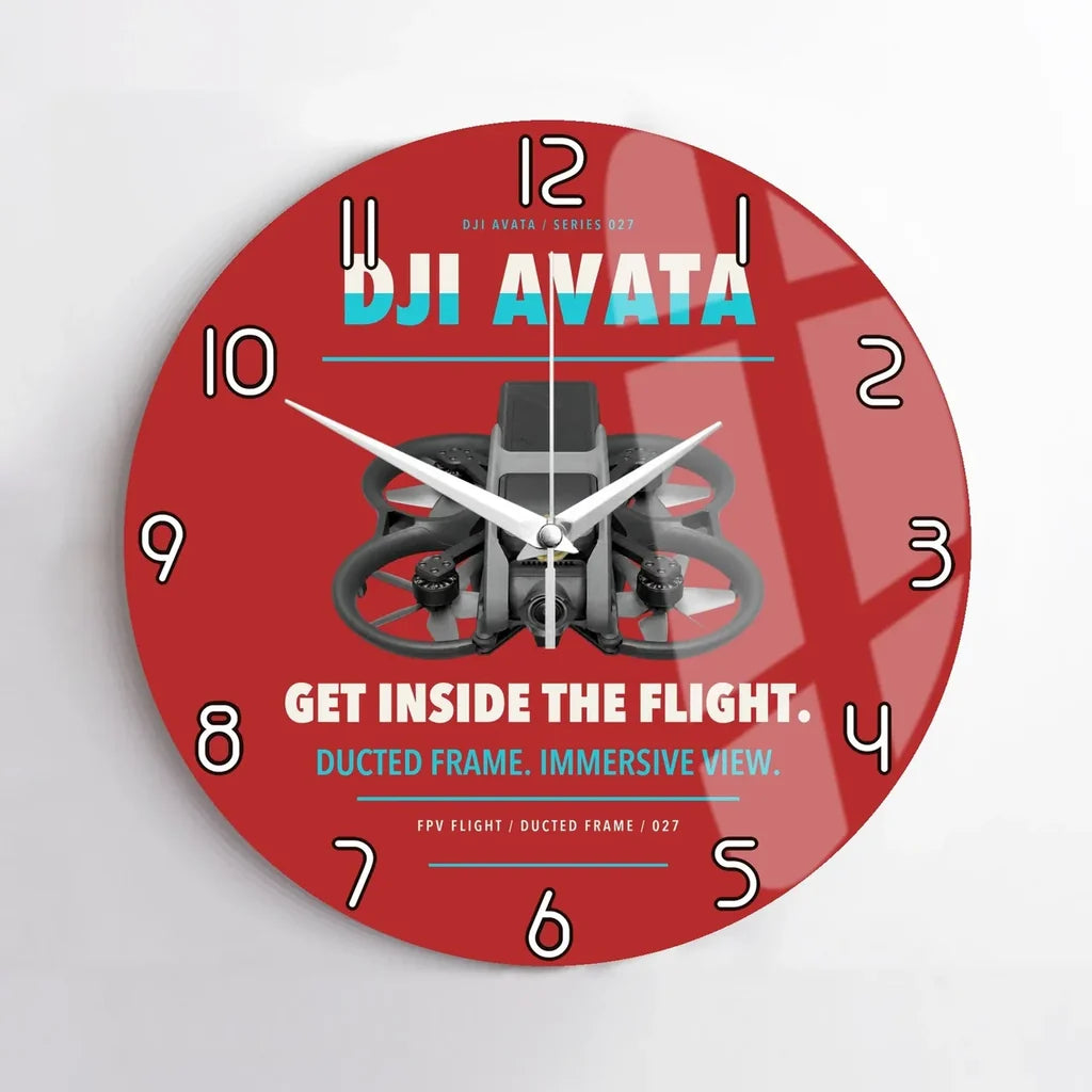 DJI Avata design on red no frame wall clock