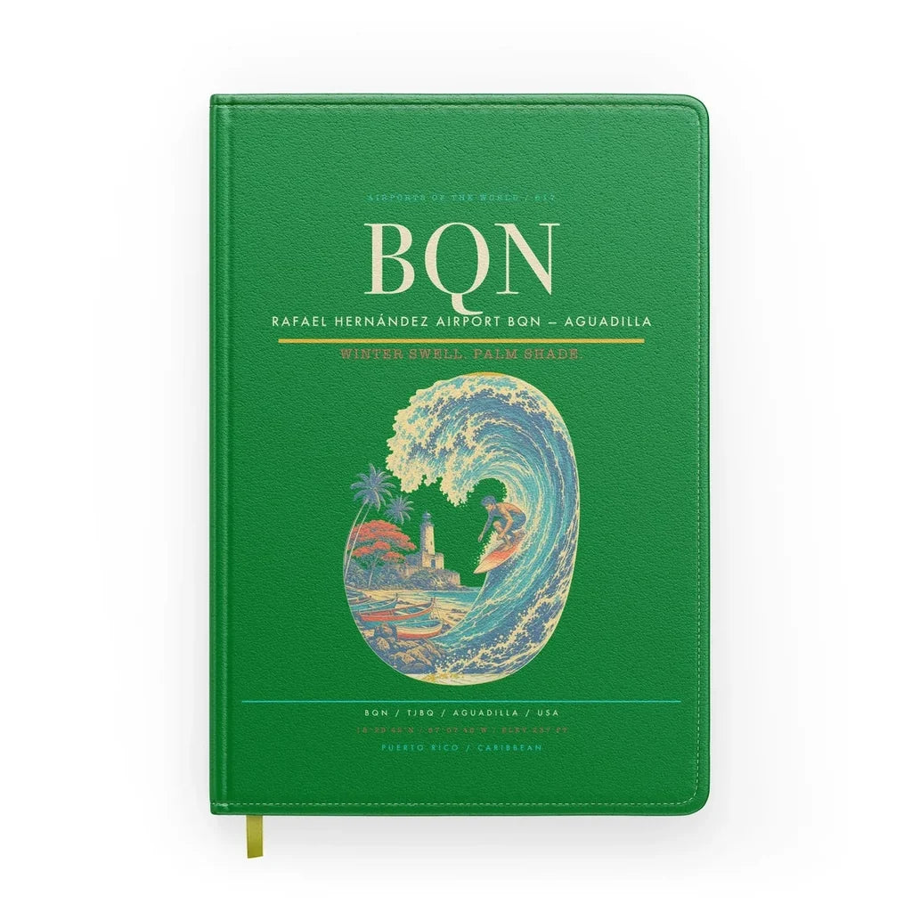 Rafael Hernández Airport (BQN) design on green notebook