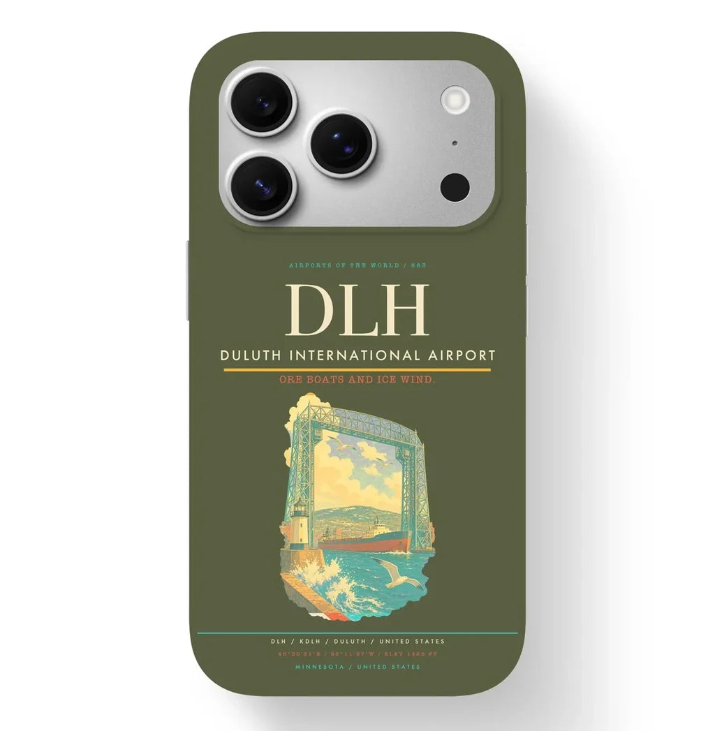Duluth Airport (DLH) design on green army iPhone 17 Pro MagSafe case
