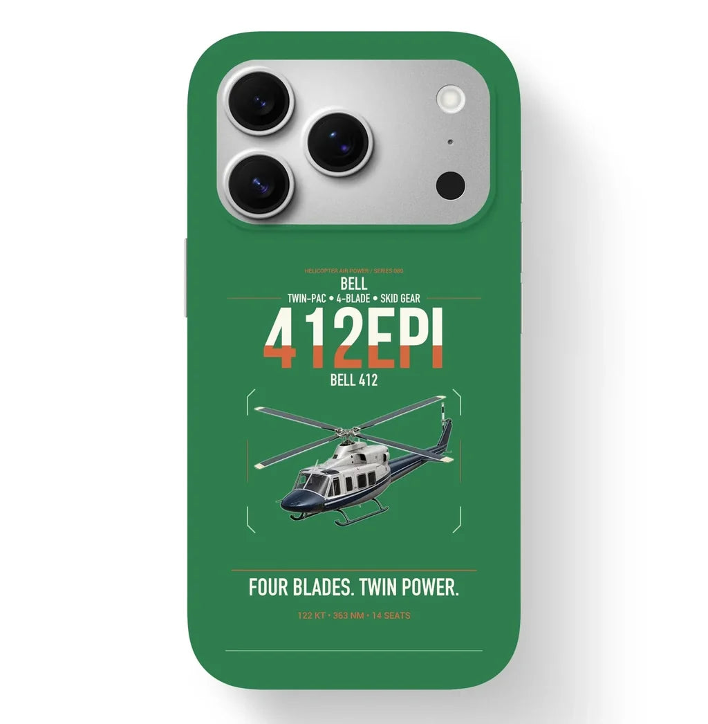 Bell 412EPI design on green magsafe iphone case, for iPhone 17 Pro