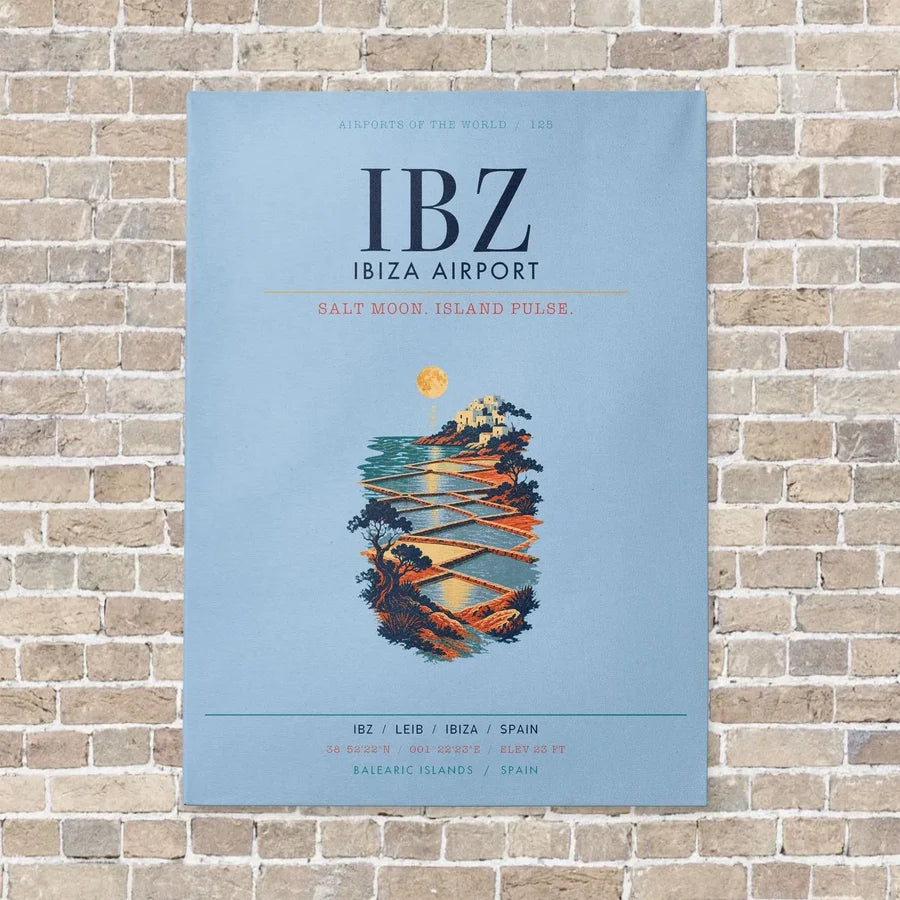 Ibiza Airport IBZ vertical canvas print - no frame - light blue background