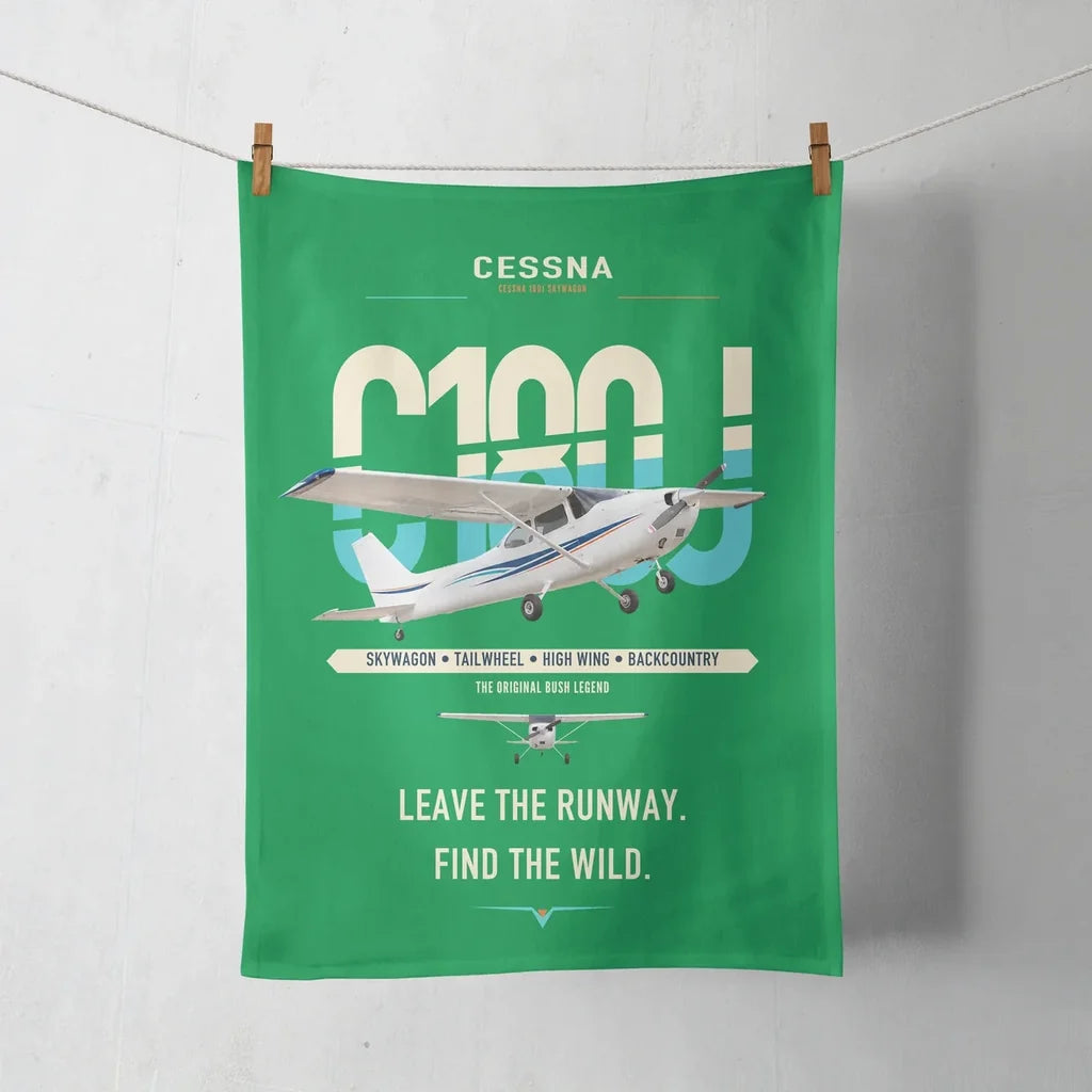 Cessna 180J Skywagon design on green towel