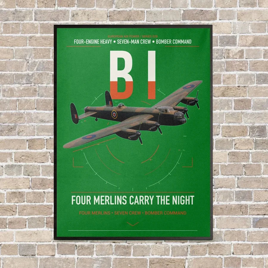 Avro Lancaster B I vertical canvas print - framed - green background