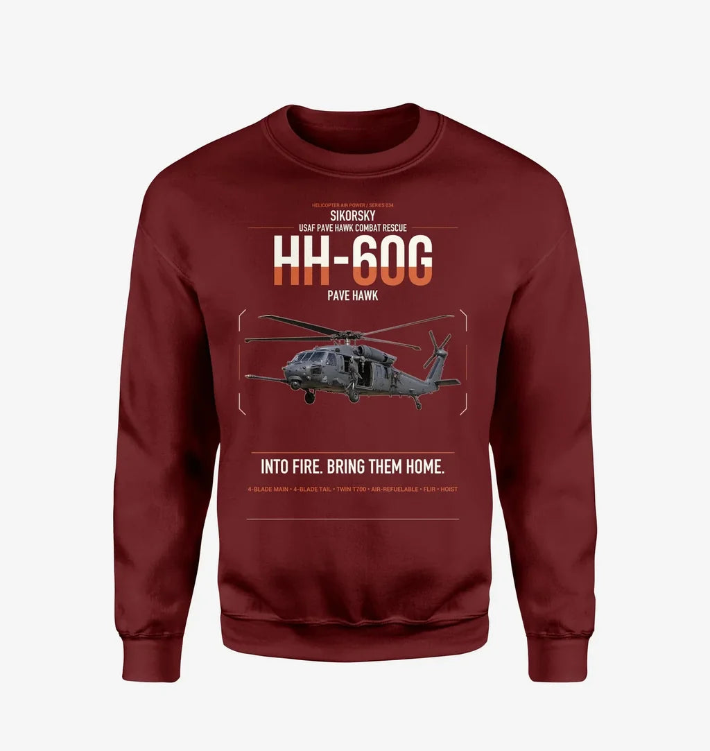 Sikorsky HH-60G Pave Hawk design on wine red sweatshirt