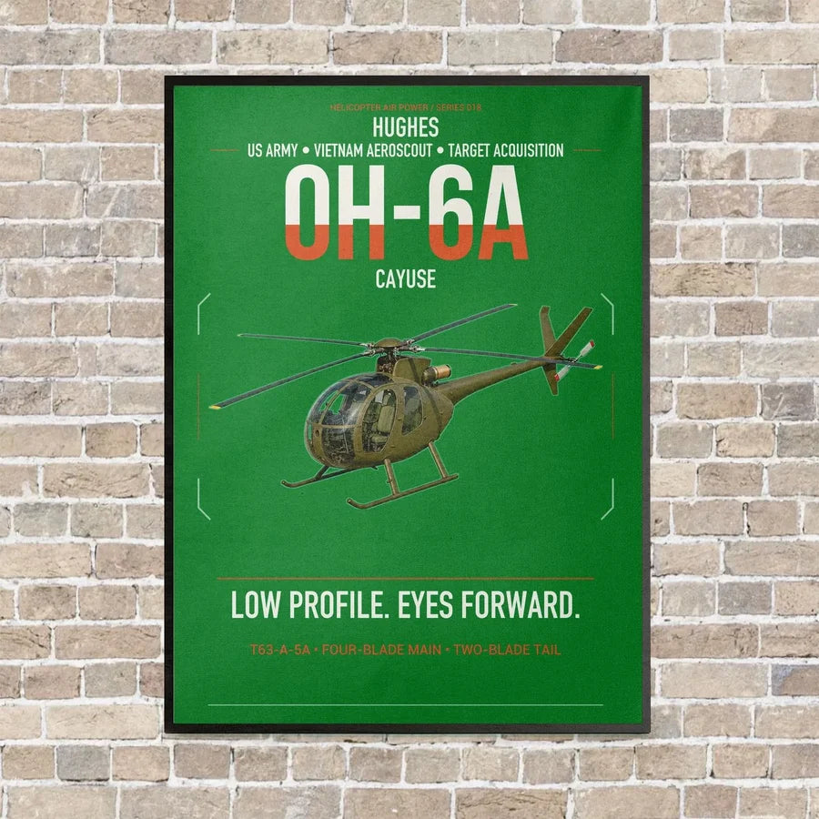 Hughes OH-6A Cayuse vertical canvas print - framed - green background