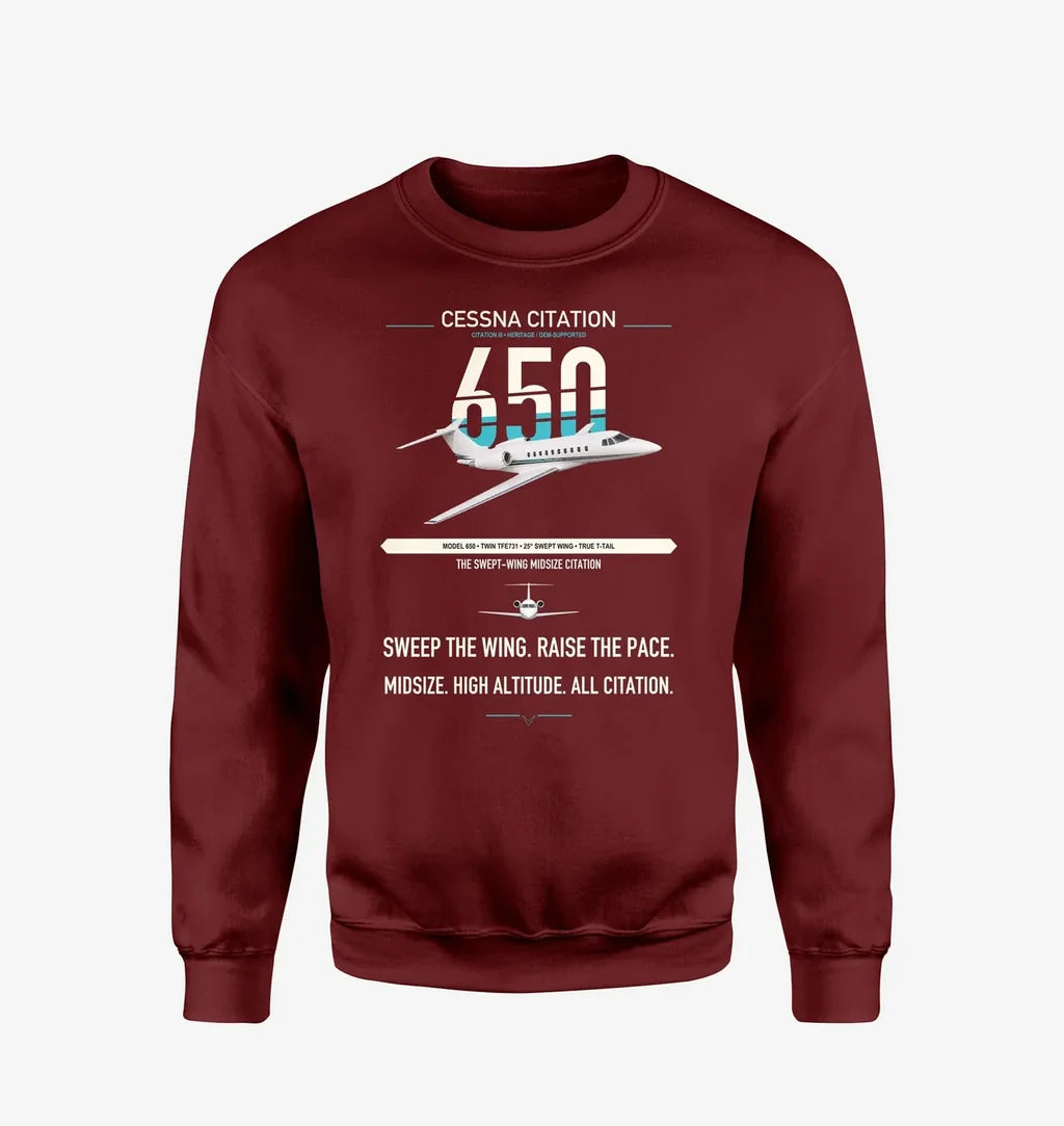 Cessna Citation 650 - Citation III design on wine red sweatshirt