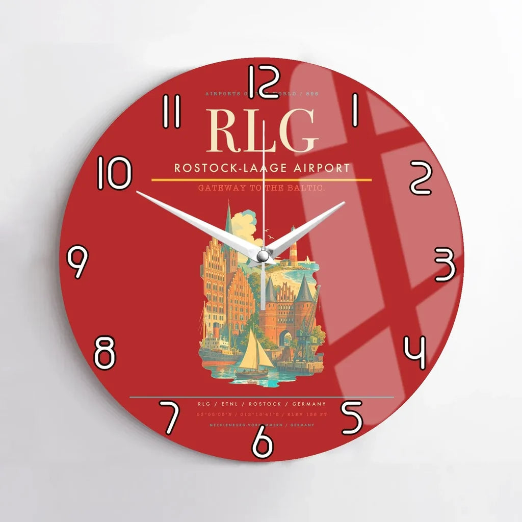 Rostock-Laage Airport (RLG) design on red no frame wall clock