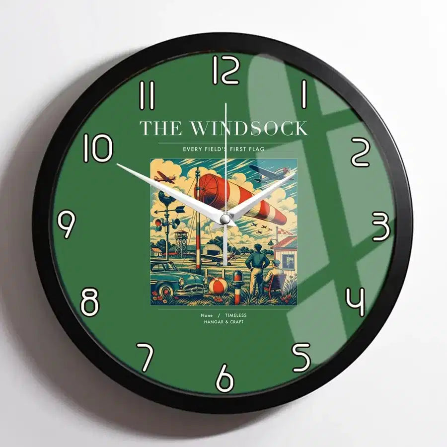 VINTAGE G4136 - The Windsock - Designed Wall Clocks design on green framed