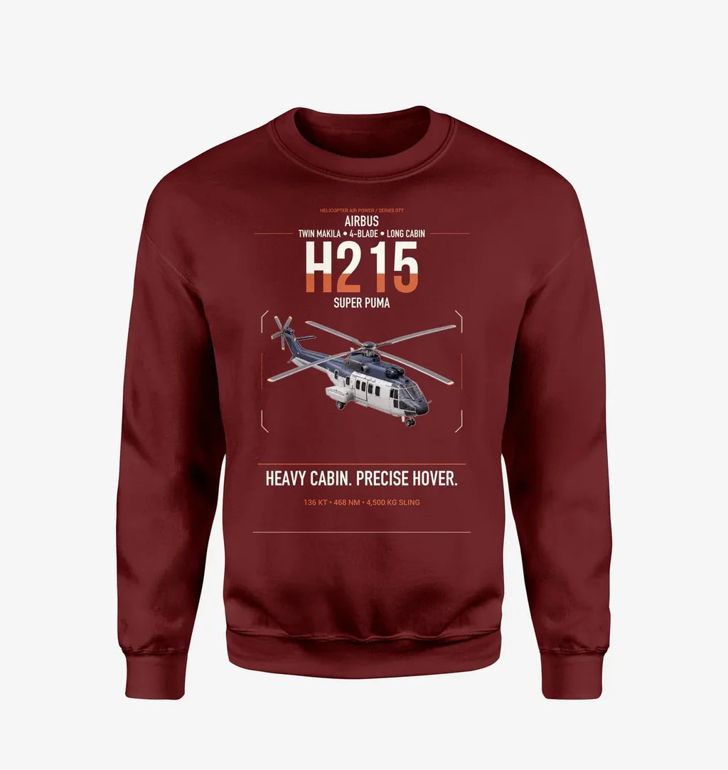 Airbus H215 design on wine red sweatshirt