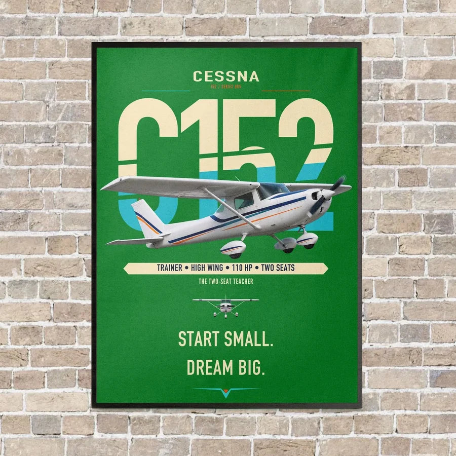Cessna 152 vertical canvas print - framed - green background