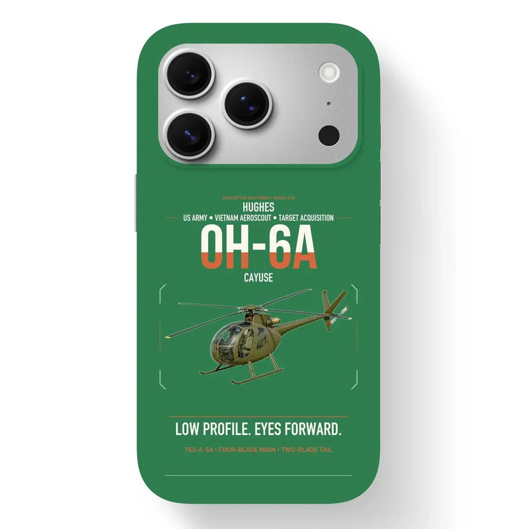 Hughes OH-6A Cayuse design on green magsafe iphone case, for iPhone 17 Pro