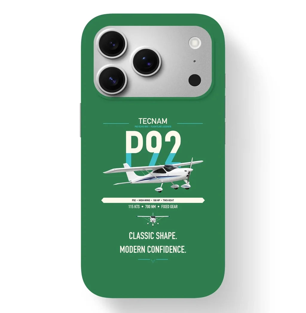Tecnam P92 Echo MkII design on green magsafe iphone case, for iPhone 17 Pro