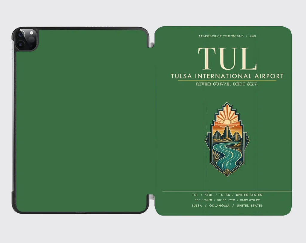 Tulsa International Airport (TUL) design on green ipad tablet case