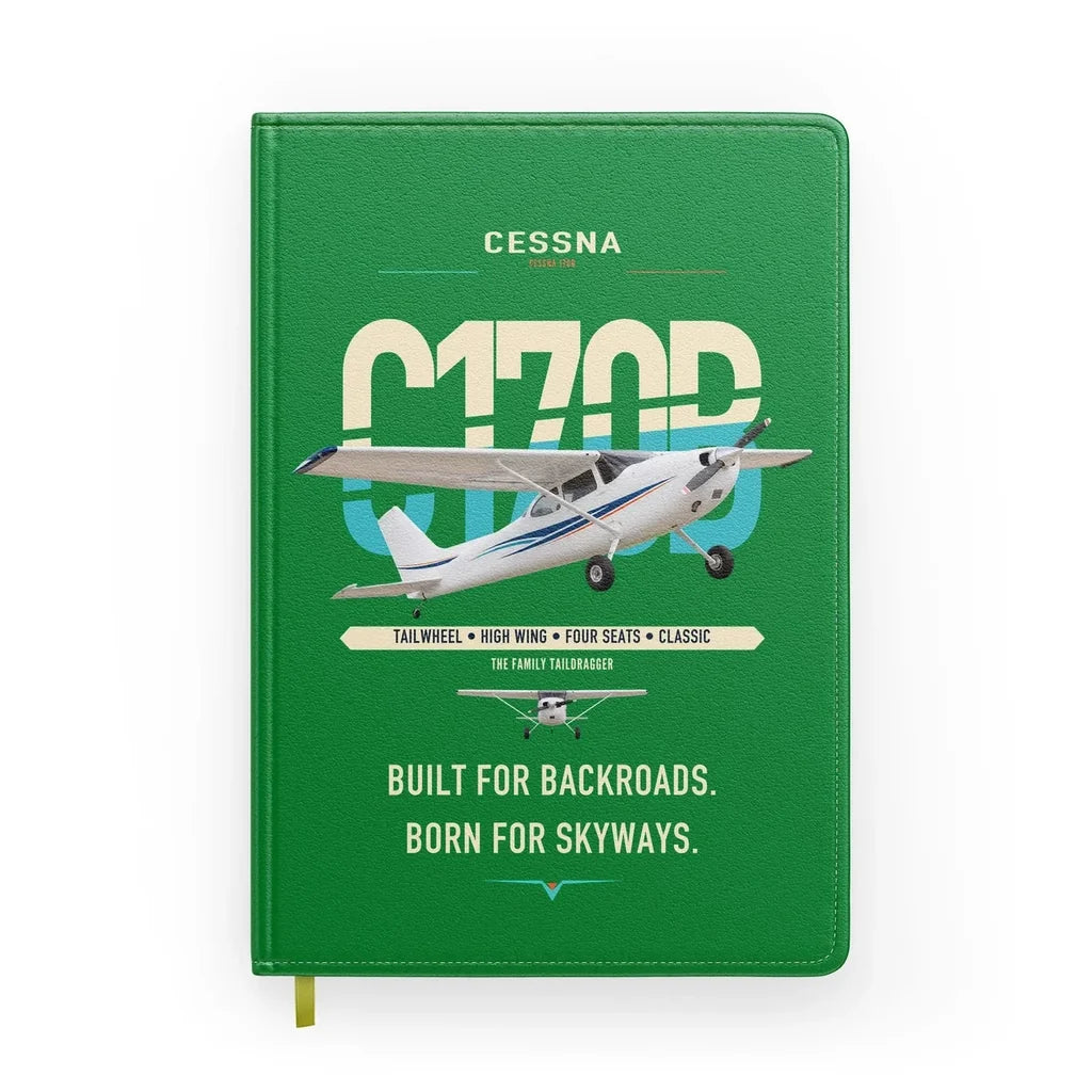 Cessna 170B design on green notebook