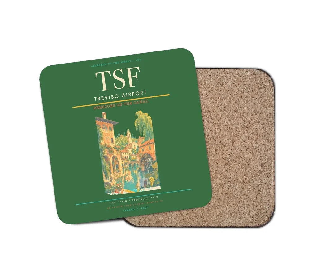 Treviso Airport (TSF) design on green 1 piece coaster