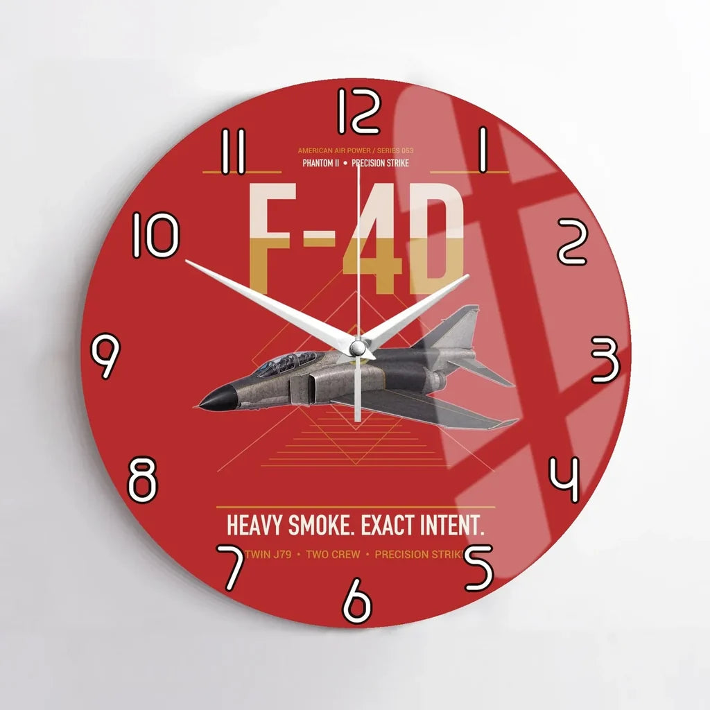 F-4D Phantom II design on red no frame wall clock