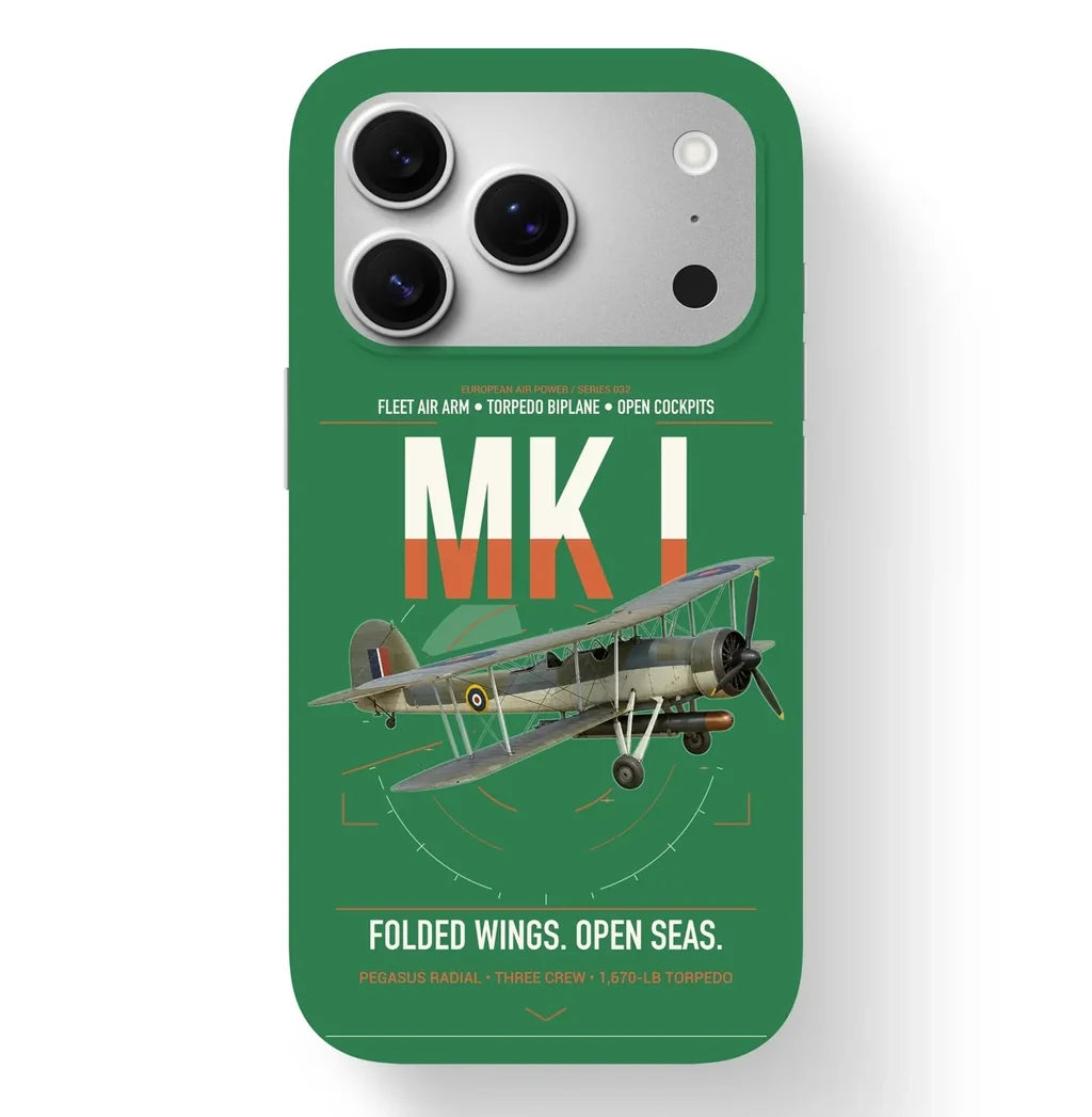 Fairey Swordfish Mk I design on green magsafe iphone case, for iPhone 17 Pro