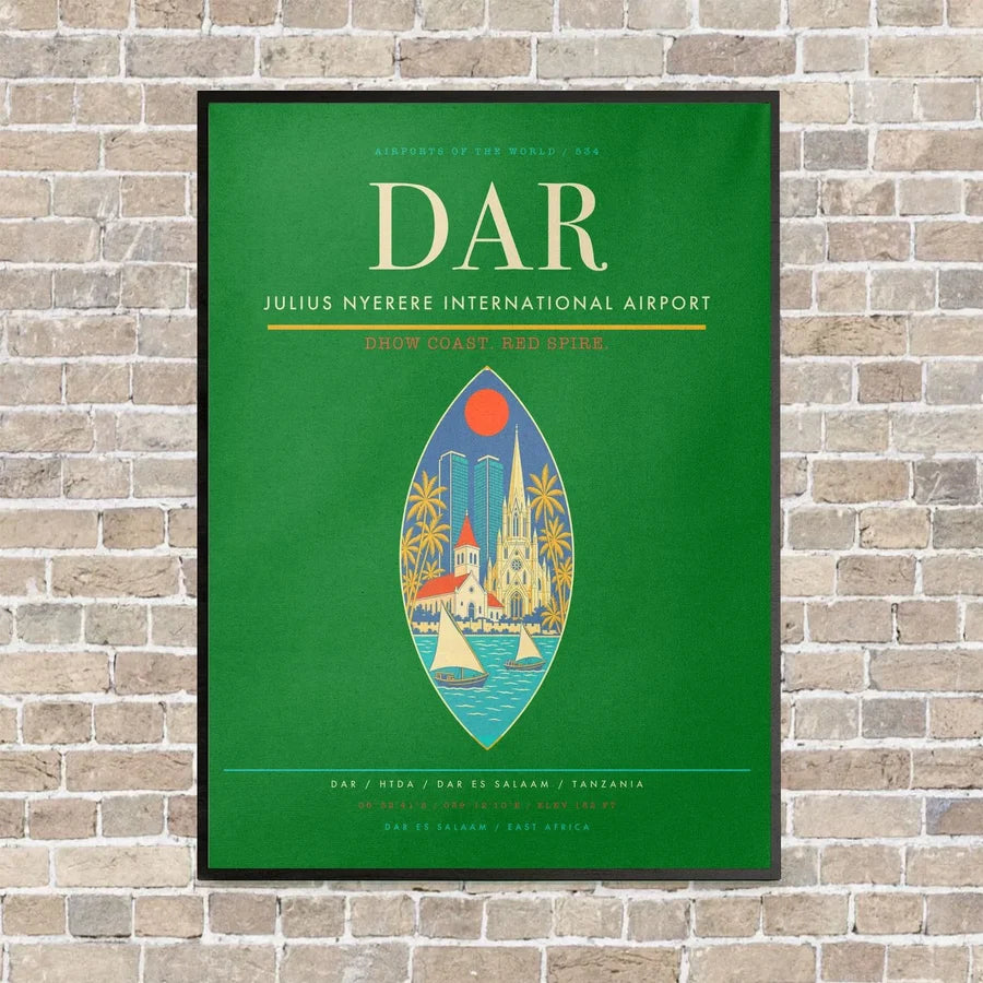Julius Nyerere International Airport DAR vertical canvas print - framed - green background