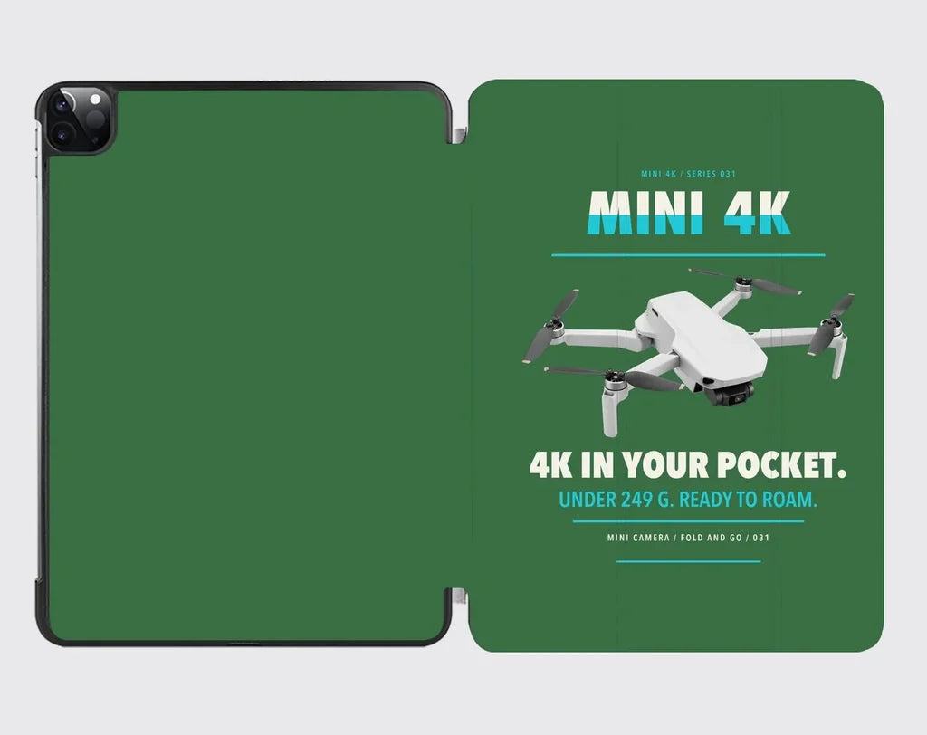DJI Mini 4K design on green ipad tablet case