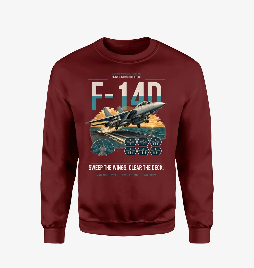 F-14D Tomcat design on wine red sweatshirt