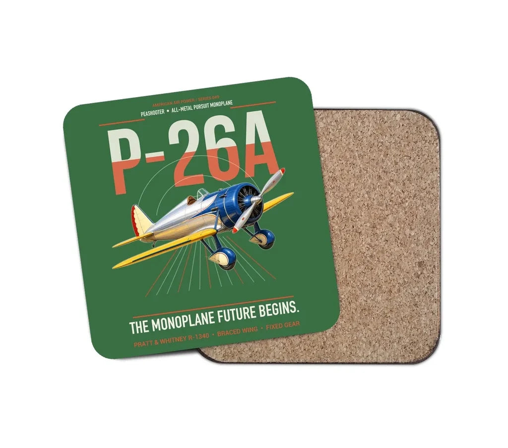 Boeing P-26A Peashooter design on green 1 piece coaster