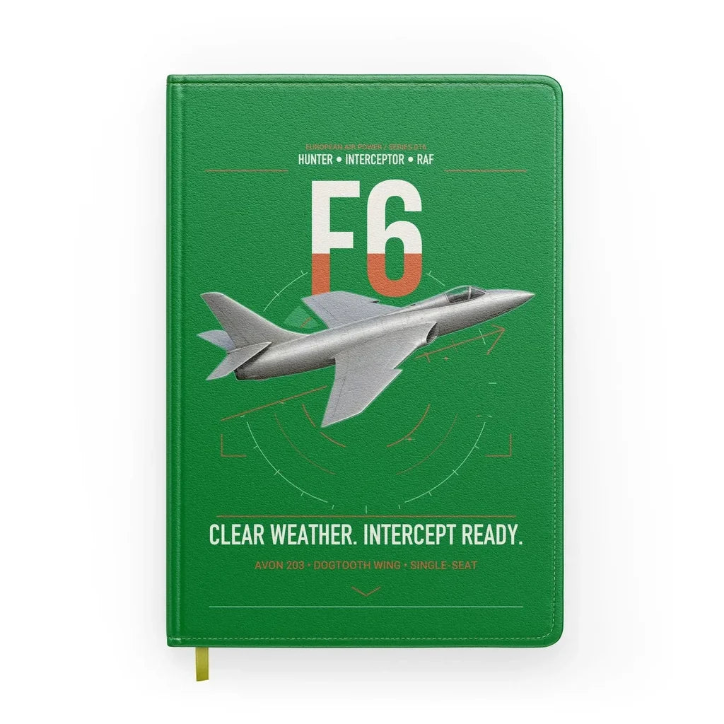 Hawker Hunter F6 design on green notebook
