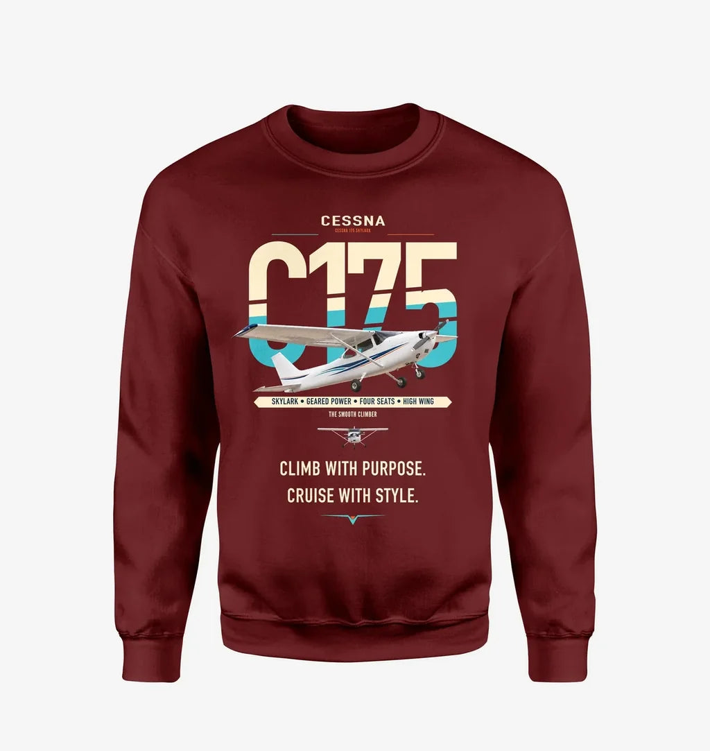 Cessna 175 Skylark design on wine red sweatshirt