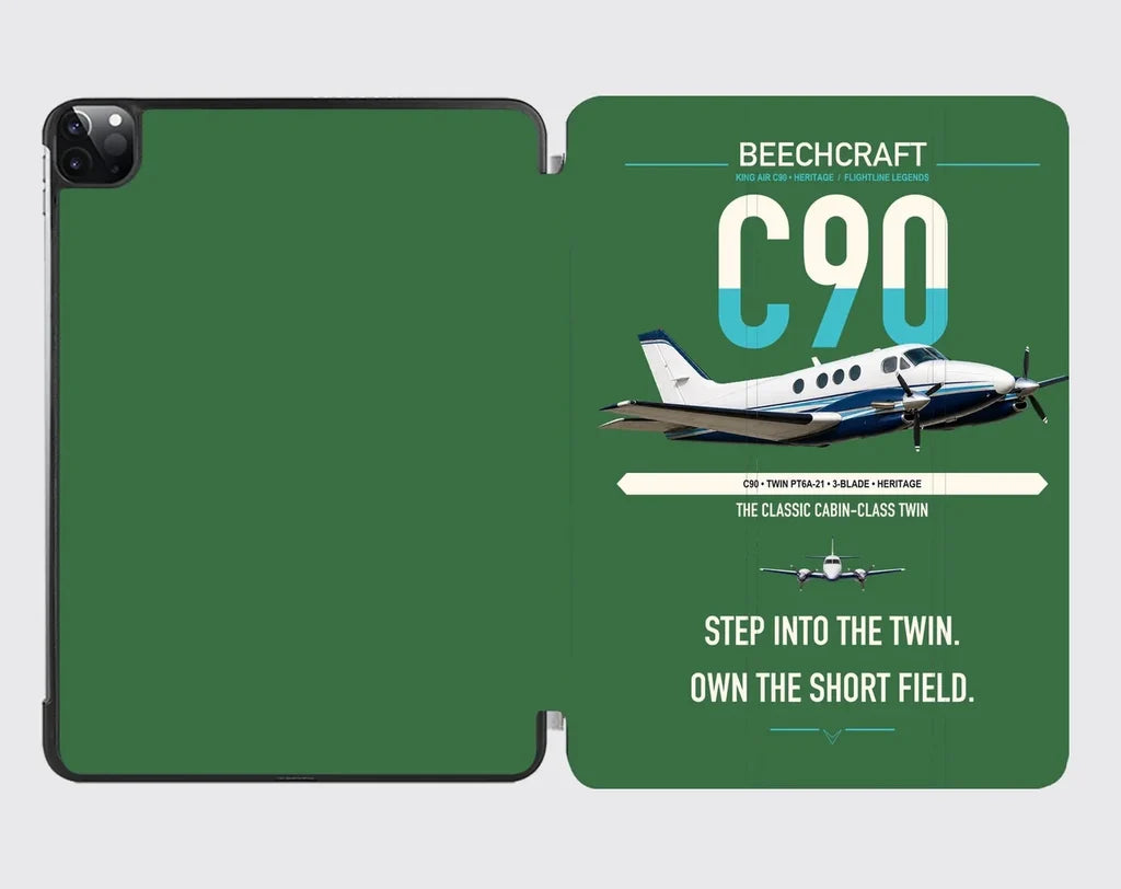 Beechcraft King Air C90 design on green ipad tablet case