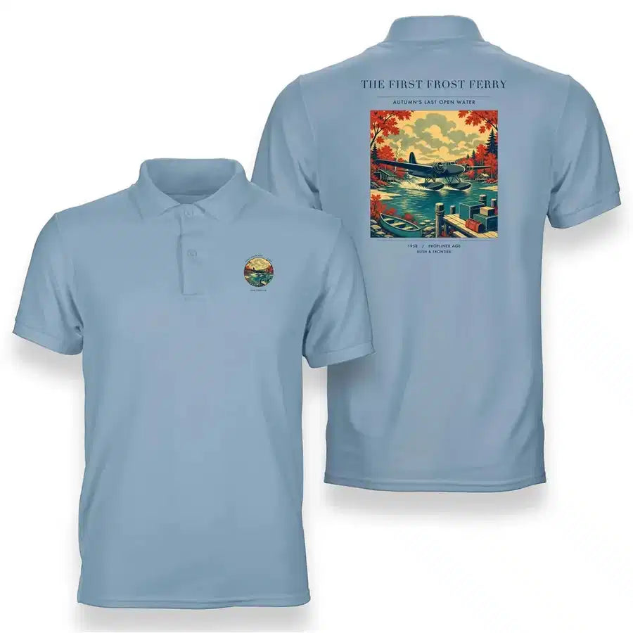 VINTAGE G4433 - The First Frost Ferry - Double-Side Polo T-Shirt design on lightblue