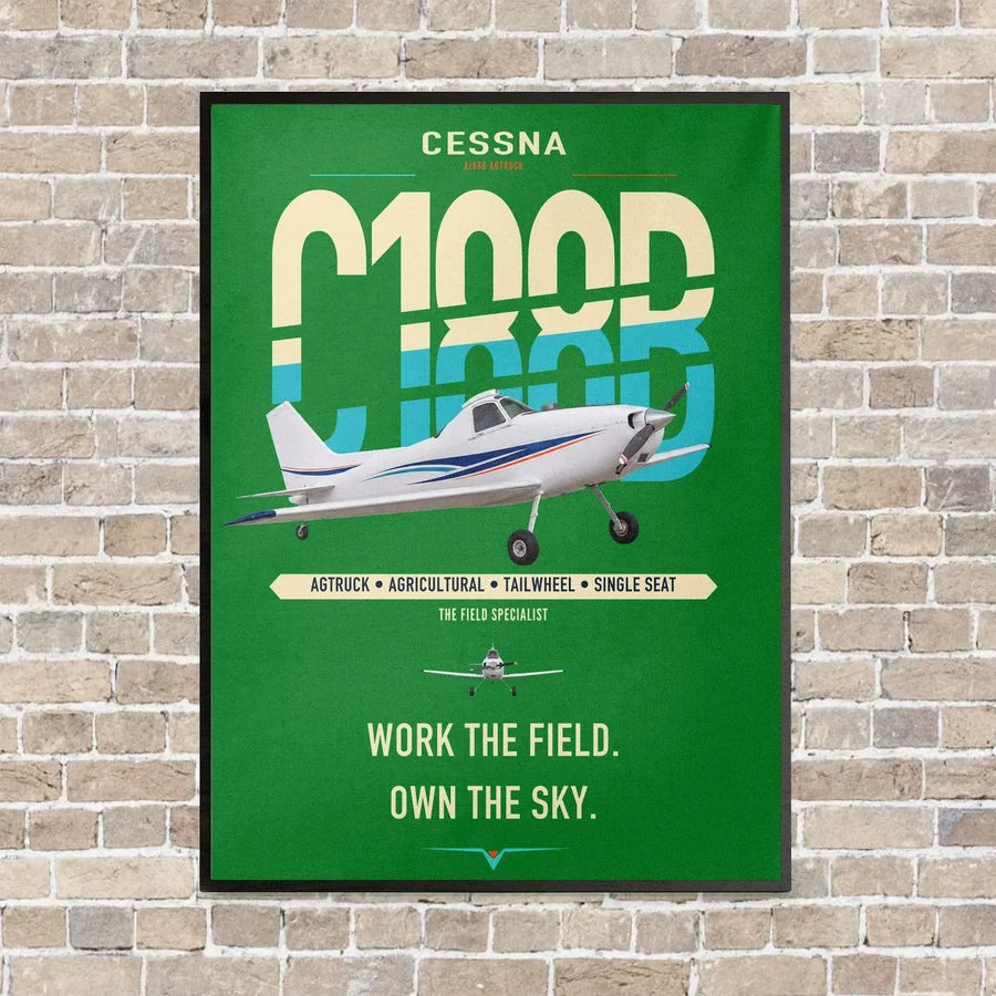 Cessna A188B AgTruck vertical canvas print - framed - green background