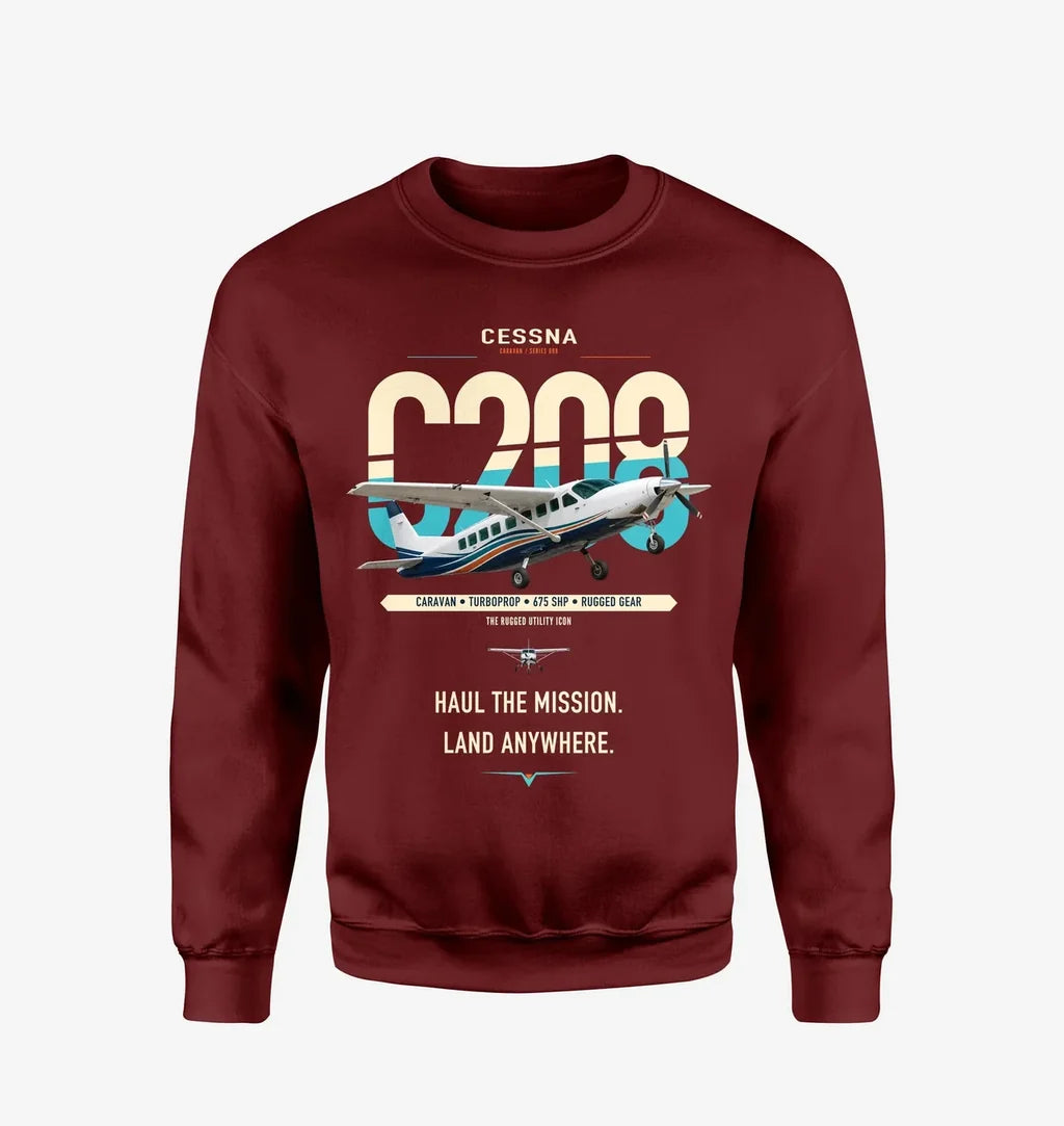 Cessna 208 Caravan design on wine red sweatshirt