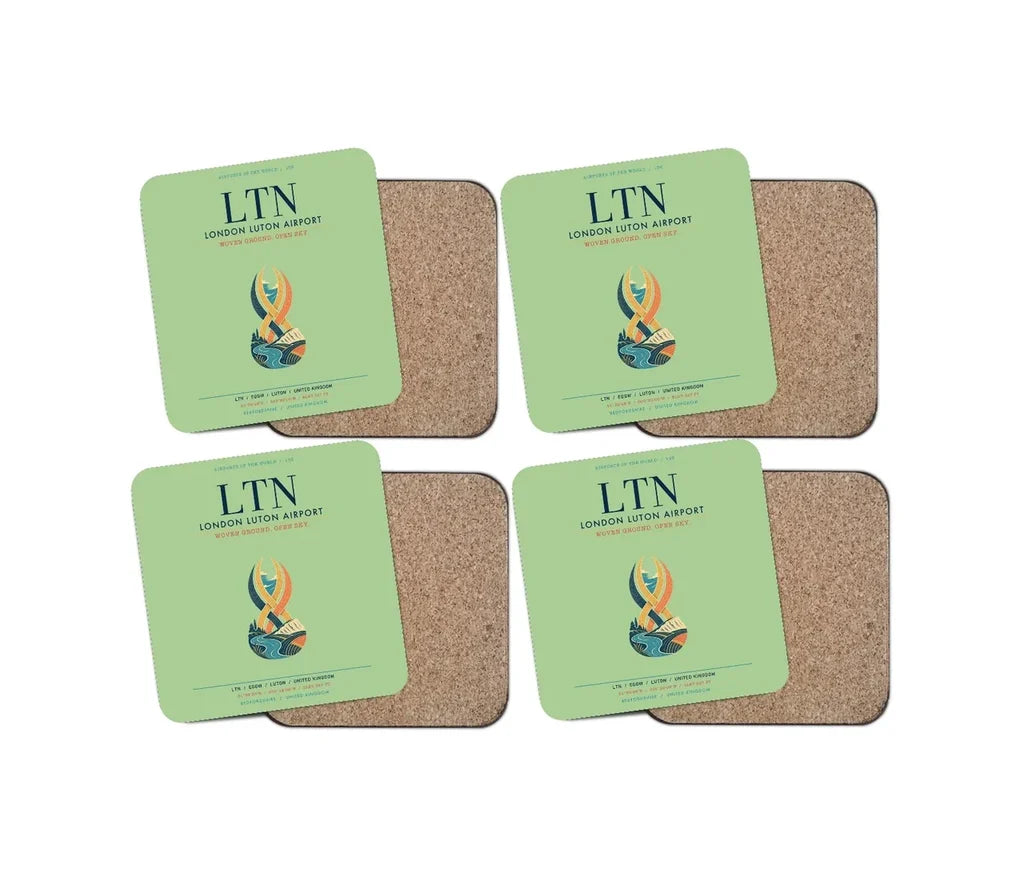 London Luton Airport (LTN) design on light green 4 pieces set coaster