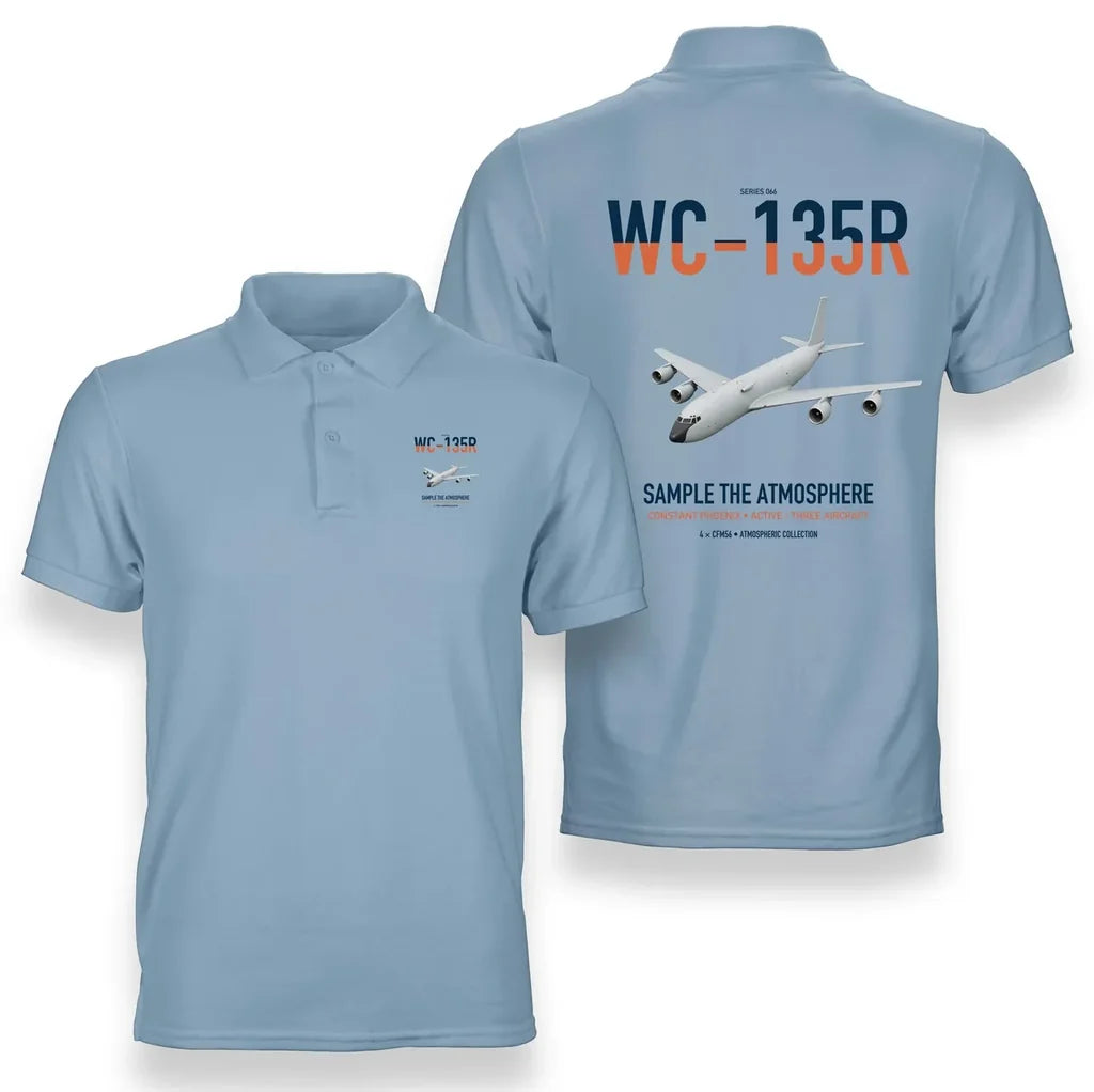 WC-135R Constant Phoenix design on light blue double-side polo t-shirt, double-side print