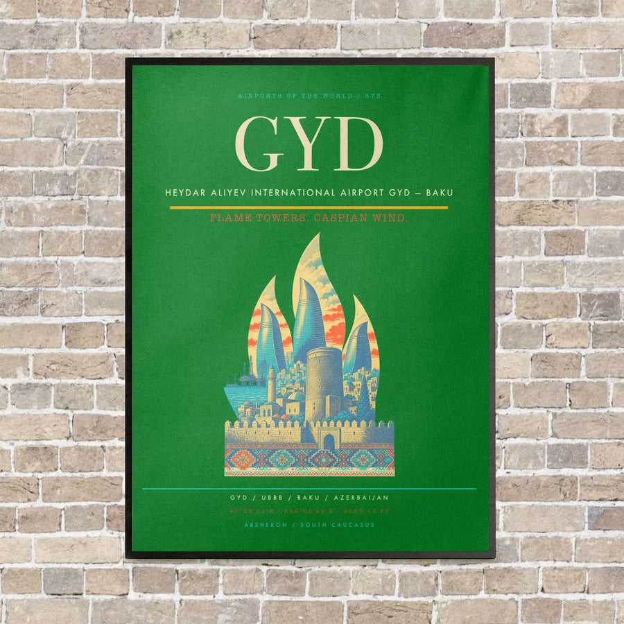 Heydar Aliyev International Airport GYD — Baku vertical canvas print - framed - green background