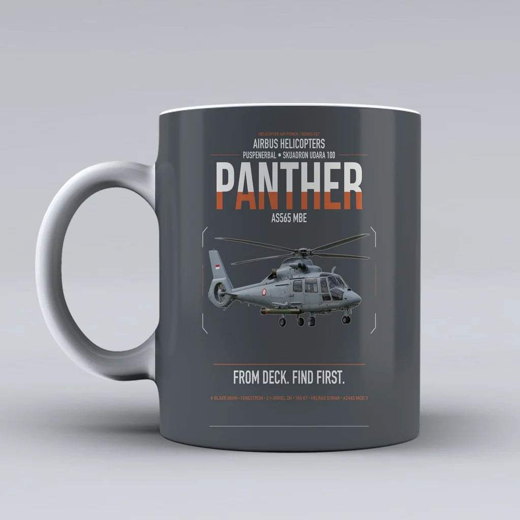 Airbus Helicopters AS565 MBe Panther design on gray ceramic mug, double-side print