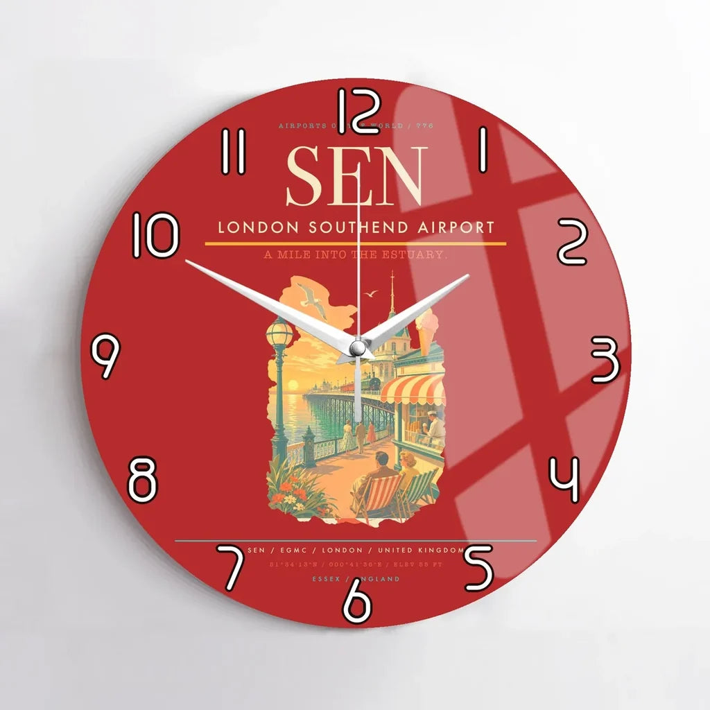London Southend Airport (SEN) design on red no frame wall clock