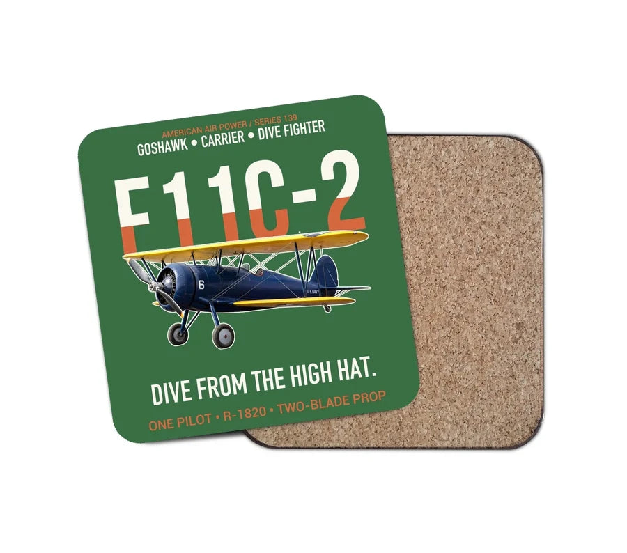 F11C-2 Goshawk Dive from the High Hat design on green 1 piece coaster