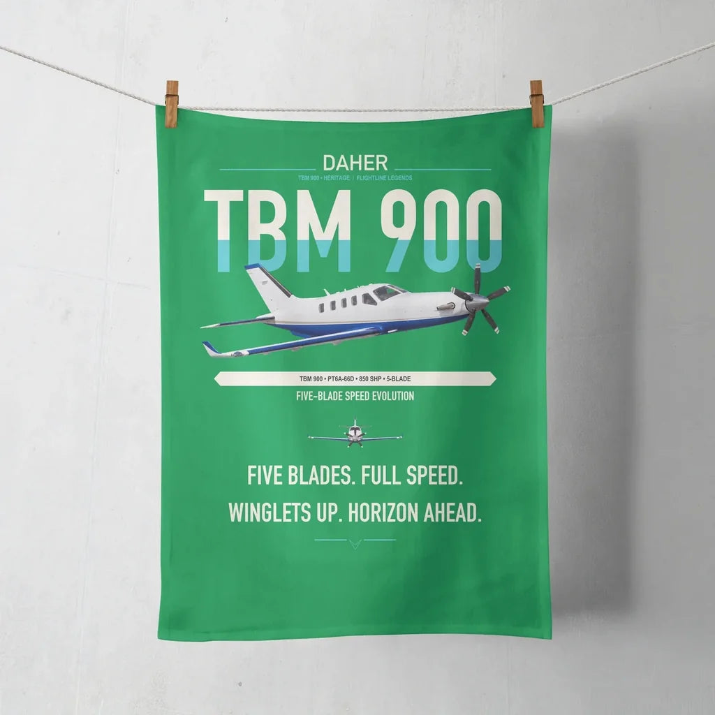 Daher TBM 900 design on green towel