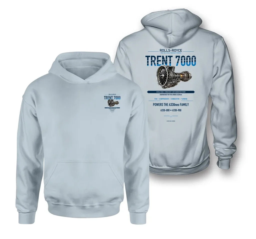 TRENT 7000 design on light blue hoodie