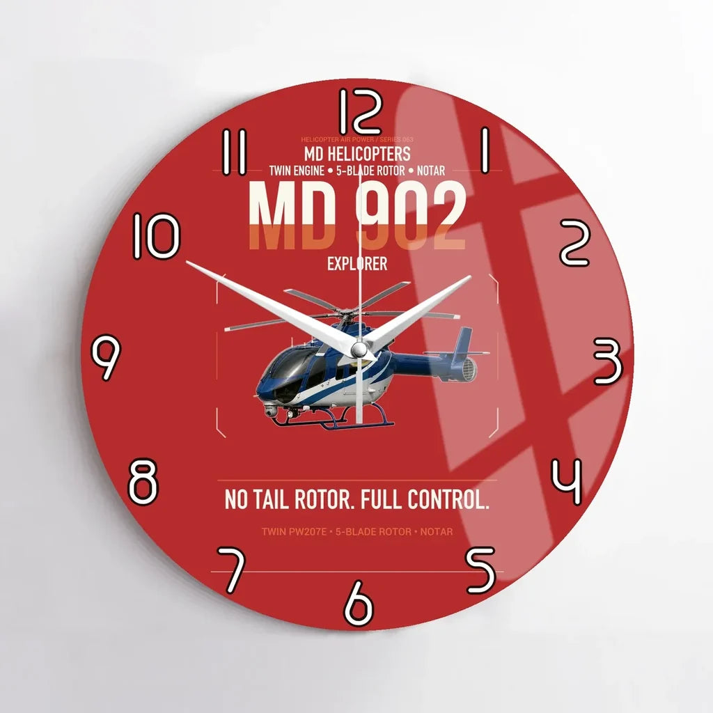 MD Helicopters MD 902 Explorer design on red no frame wall clock