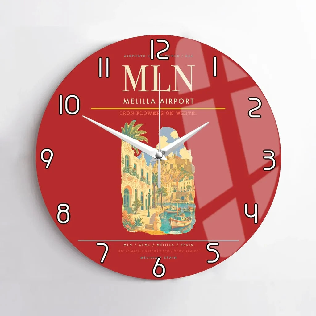 Melilla Airport (MLN) design on red no frame wall clock